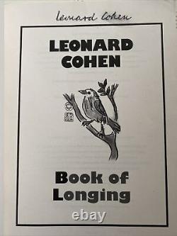 Hand SIGNED The Book of Longing by Leonard Cohen with letter. Paperback 2007