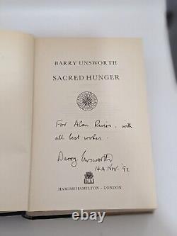 Hardcover'Sacred Hunger' 1st Edition, SIGNED 1992 by Barry Unsworth