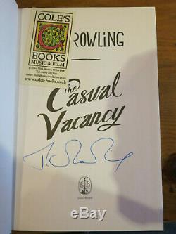 J K ROWLING Signed Book THE CASUAL VACANCY UK 1st Edition 2012 HARRY POTTER
