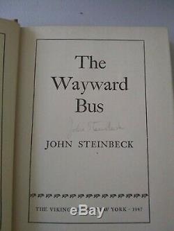 John Steinbeck Signed Book 1st edition The Wayward Bus Dust jacket is rough