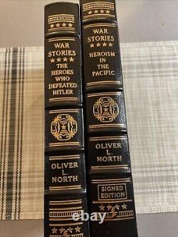 Signed Easton Press War Stories 2 Volume Matched Set Oliver North Free Ship